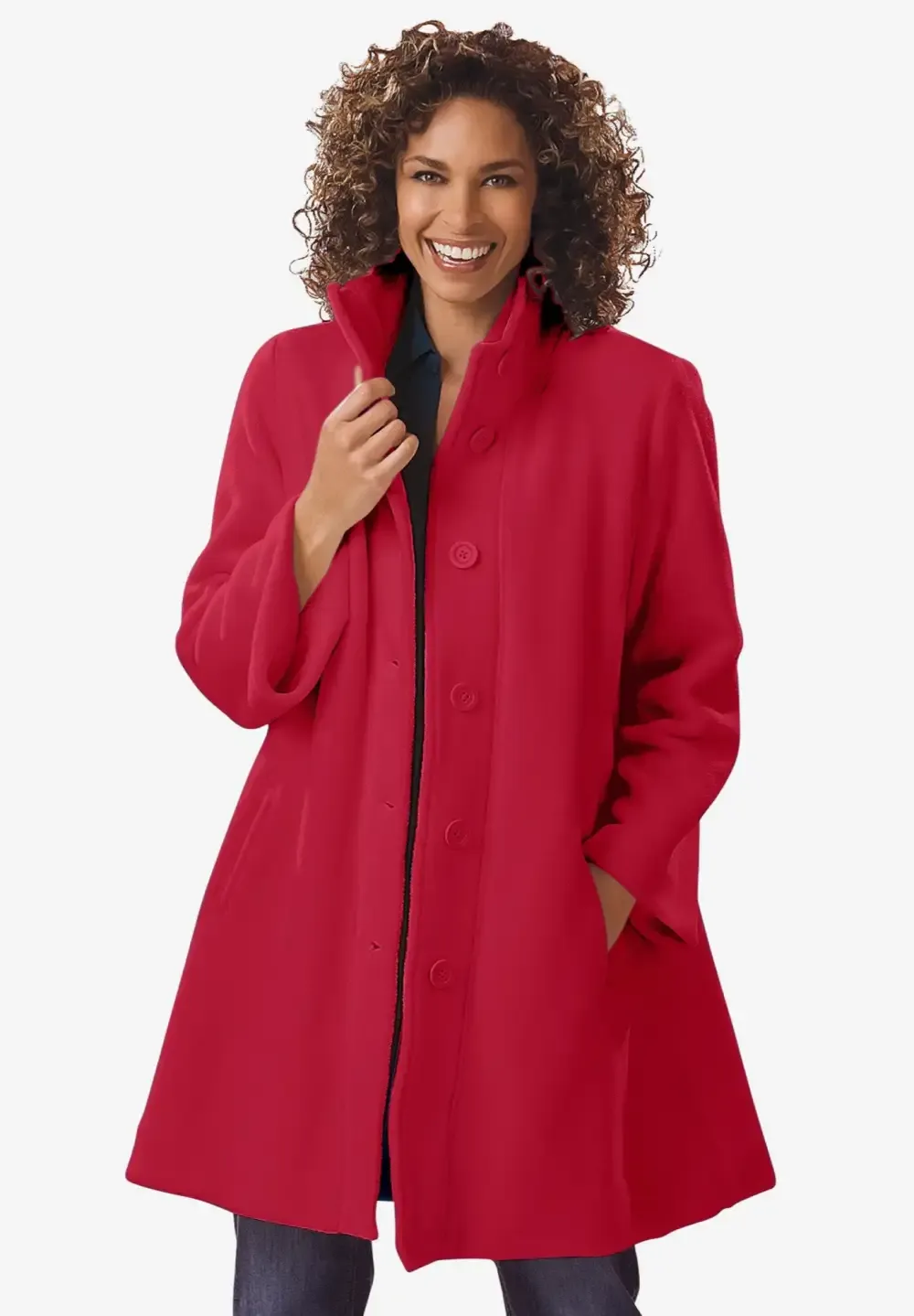 Fleece Swing Funnel-Neck Coat