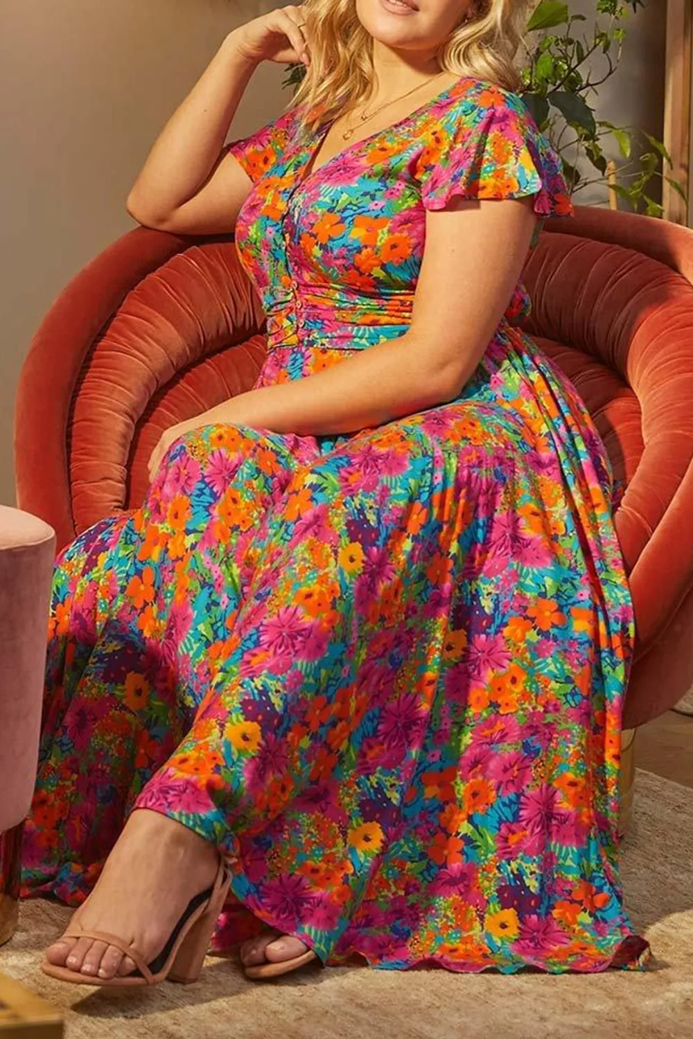 Colorful Floral Print Fitted Dress