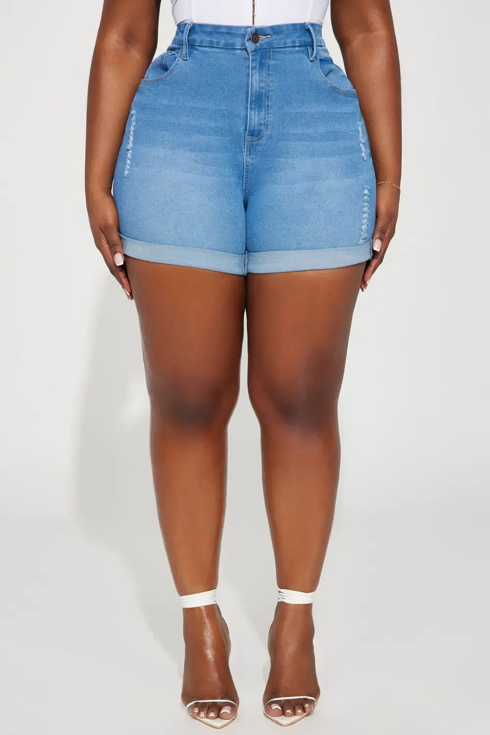 Heaven Sent Cuffed Denim Mom Shorts - Medium Blue Wash