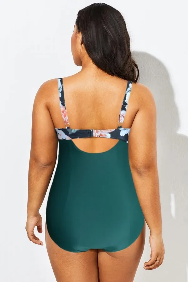 Floral Print Modest Cut-Out One Piece Swimsuit