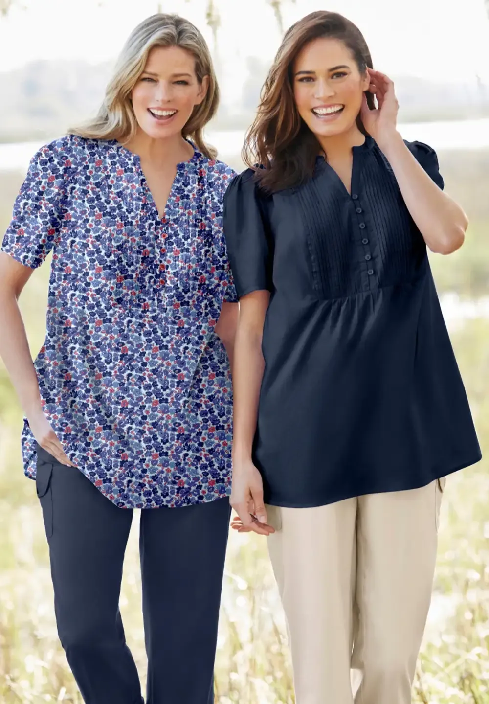 Pintucked Half-Button Tunic