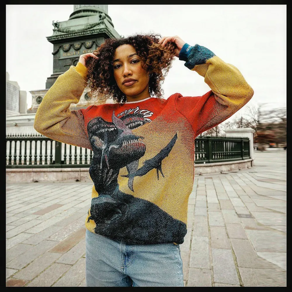 Orange Sweater Renaissance Street Wear Fashion Printing Seasonal Trend Special Design