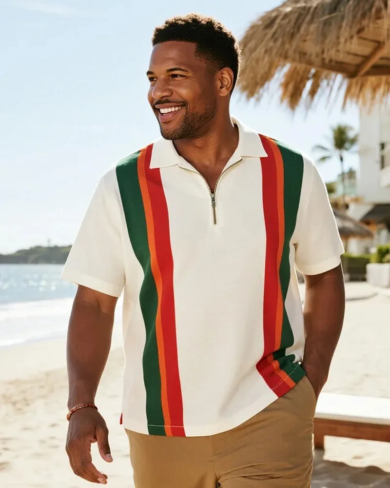 Big & Tall Men's Business Contrast Color Printed Short Sleeve Polo Shirt