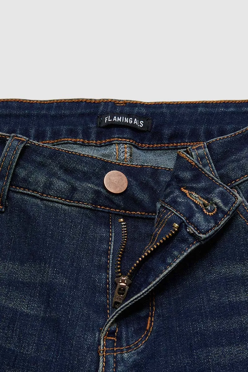 Wash Ripped Low Waist Flare Jeans Without Belt
