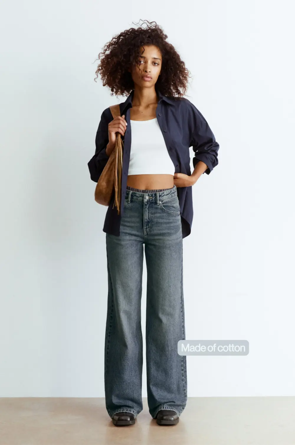 Jeans wide leg tiro alto