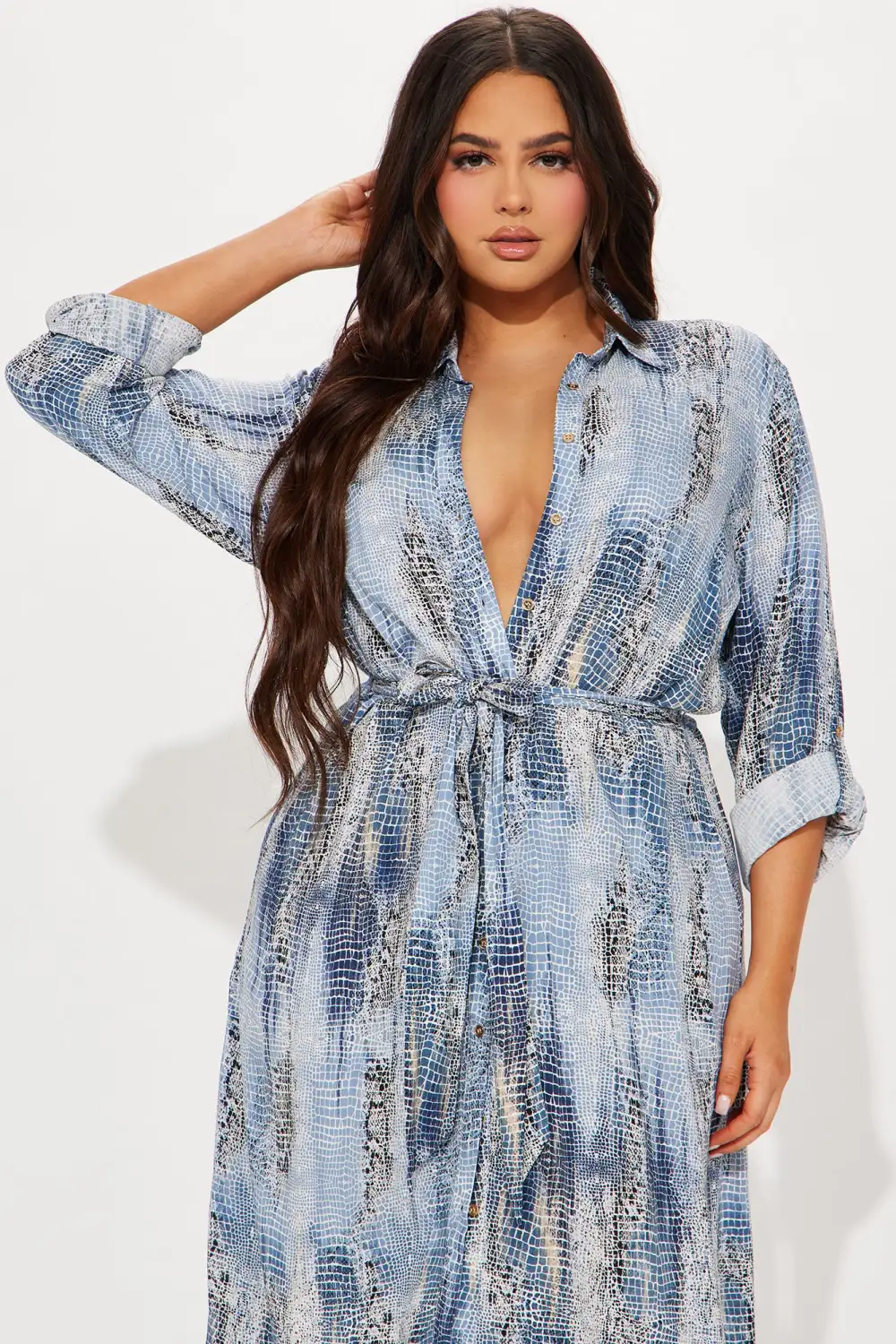 Jolene Midi Shirt Dress - Blue/combo