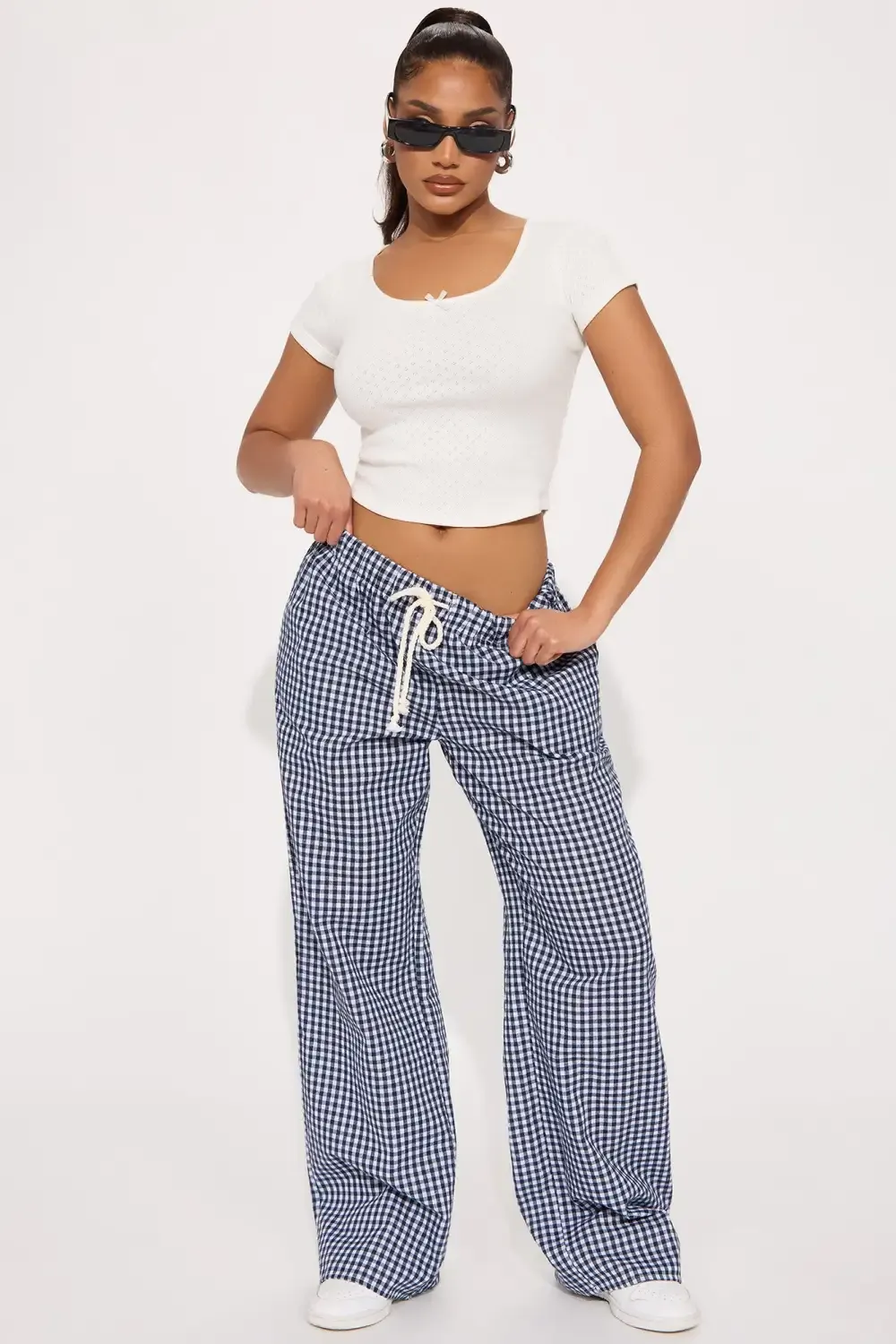 Ava Gingham Wide Leg Pant - Red/combo