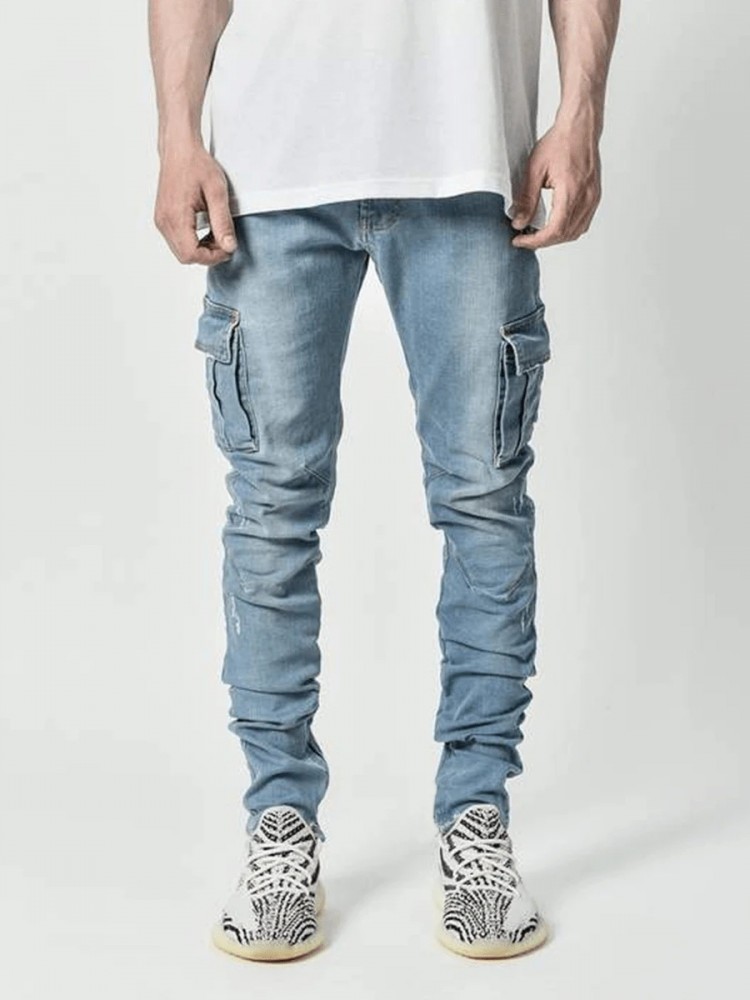 Pure Color Side Pocket Men's Jeans