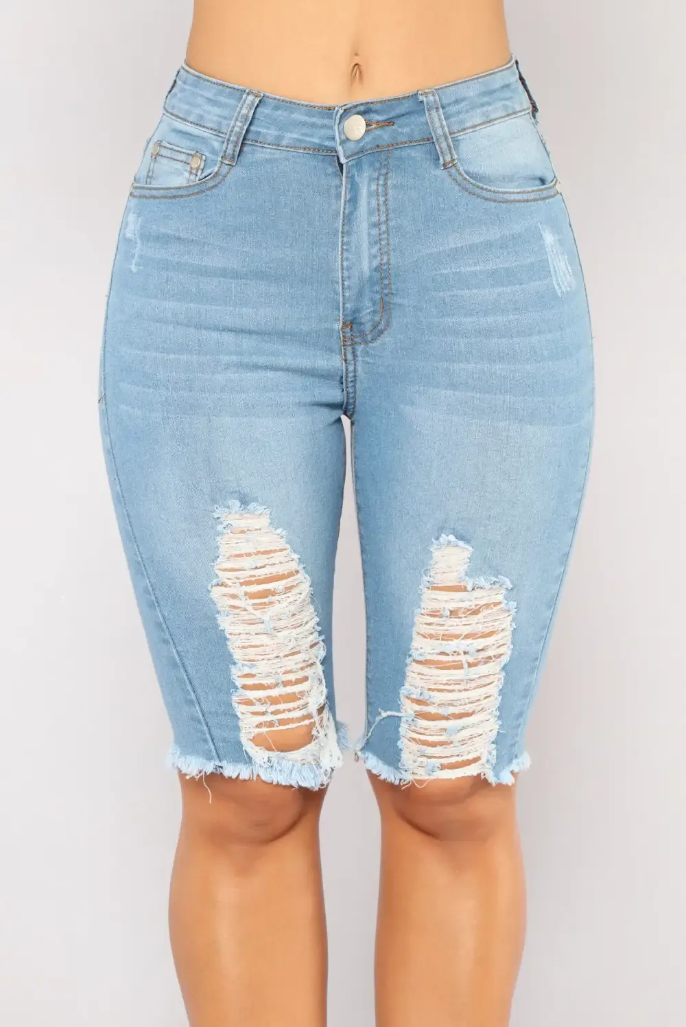 Kassidy Distressed Bermuda Shorts - Light Wash