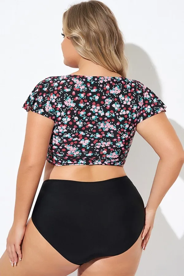 Classic Floral Print Knot Front Women Bikini Top