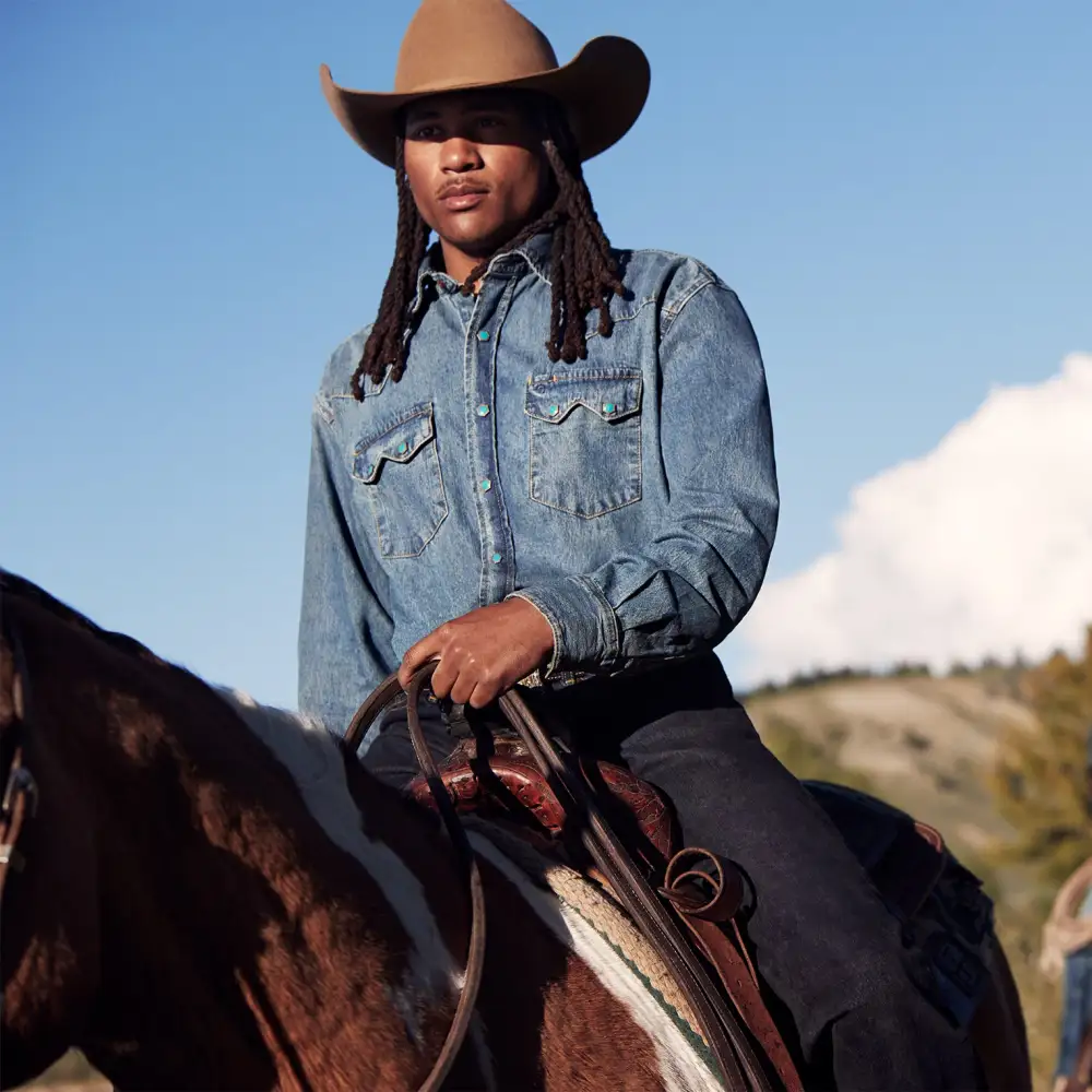 Turquoise Snap Western Denim Shirt