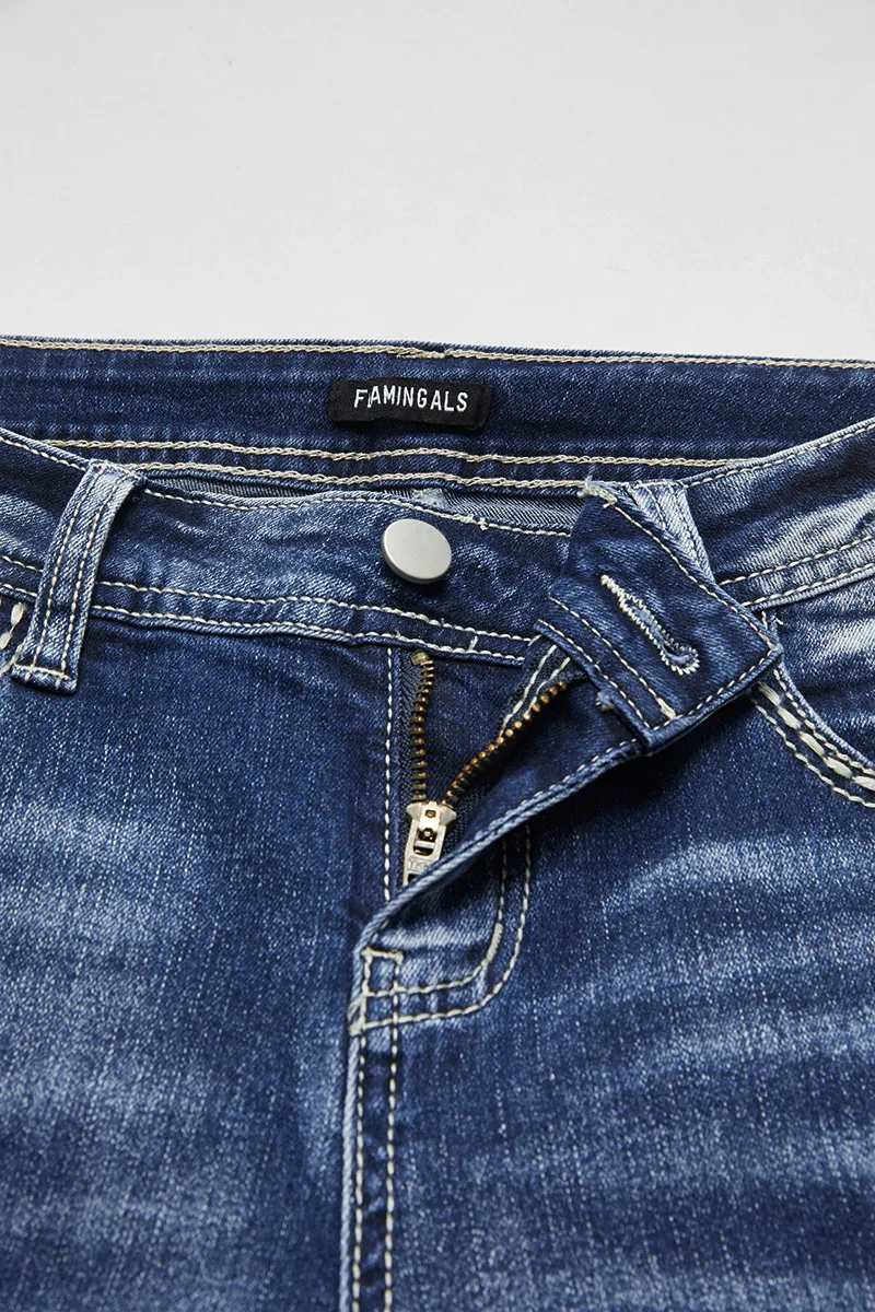 Stitch Detail Wash Stretchy Low Waist Capri Jeans