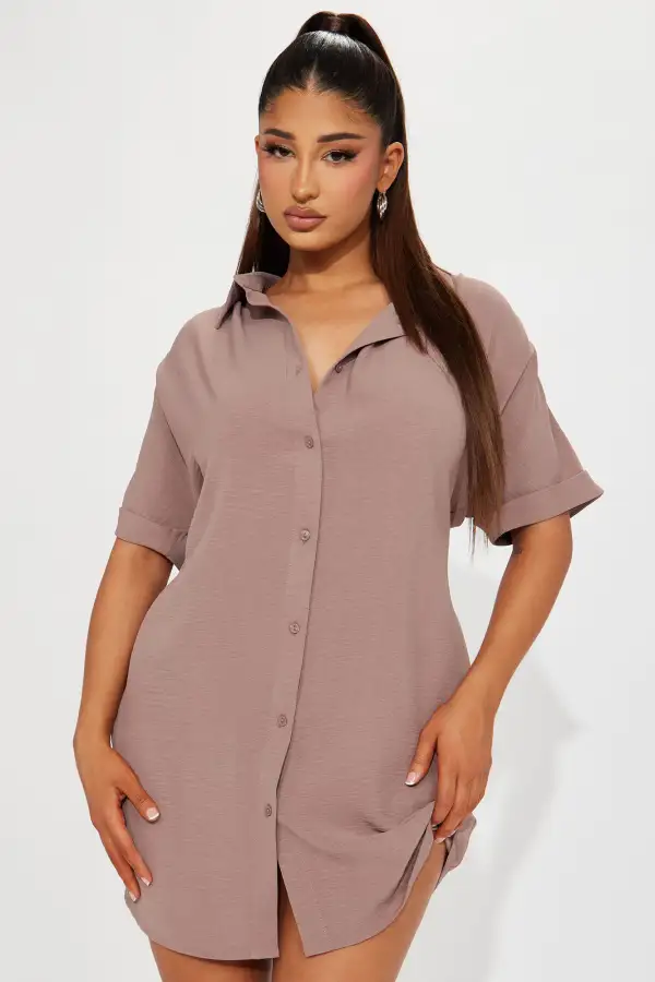 Amelia Mini Shirt Dress - Mocha