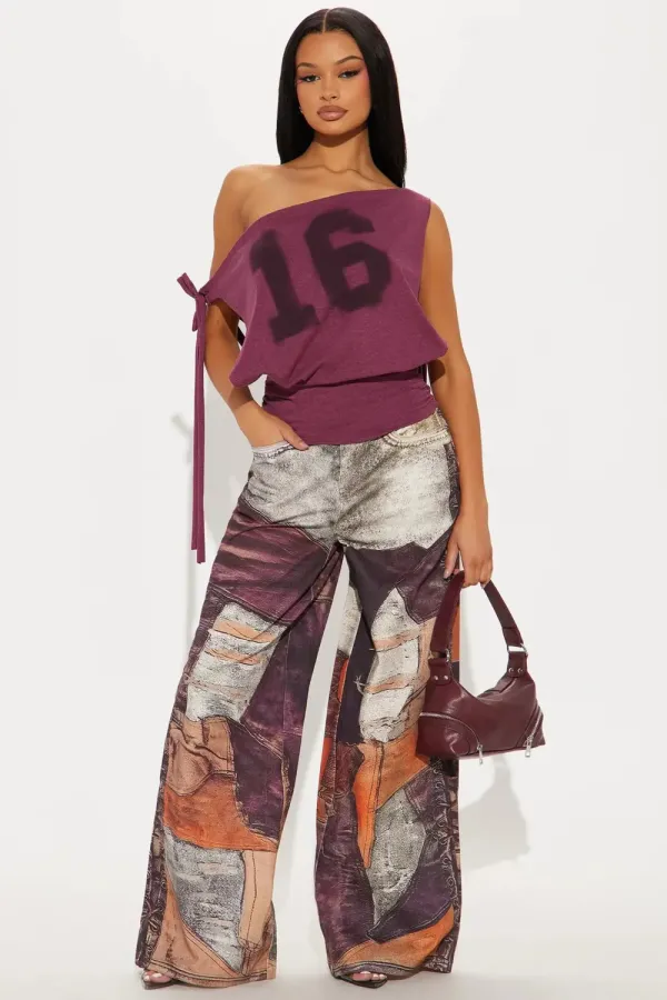 Can't Stress Me Off Shoulder Backless Top - Burgundy