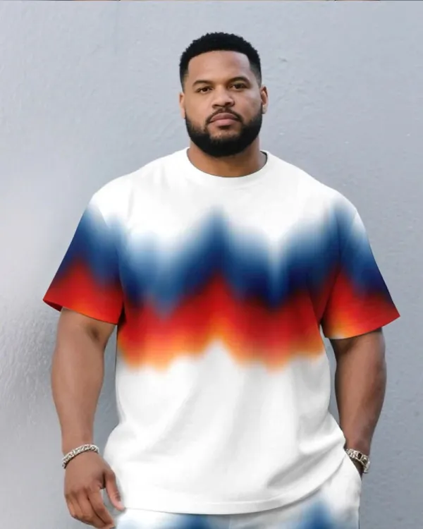 Big & Tall Men's Rainbow Pattern Printed Short-sleeved T-shirt and Shorts Suit