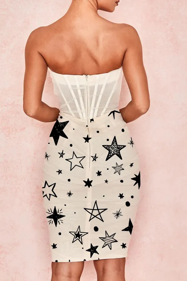 Chic Ruched Strapless Mini Corset Cocktail Party Dress - White