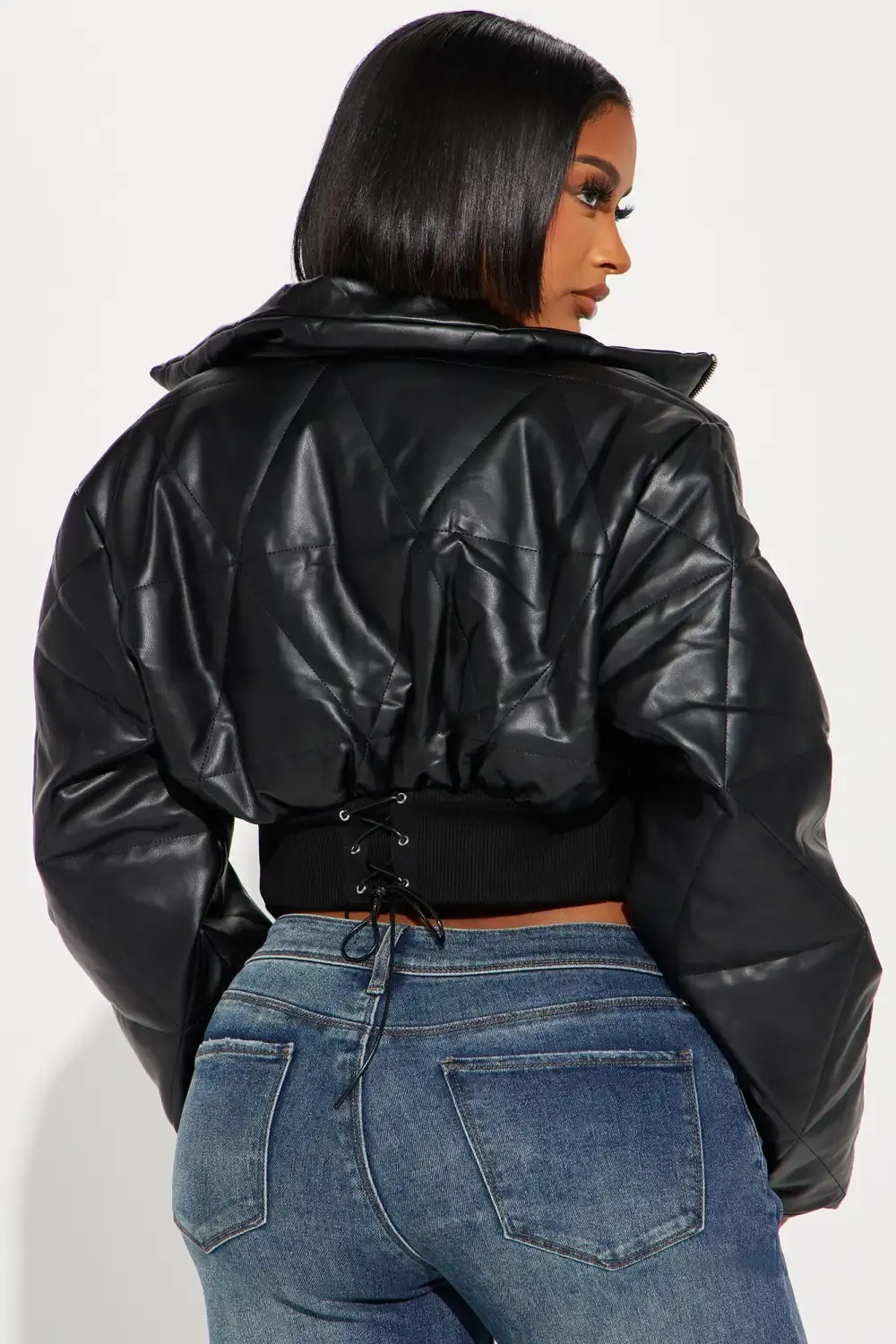 It's The Lifestyle Faux Leather Puffer Jacket - Black