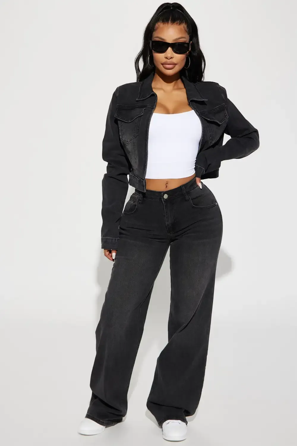 Vita Low Waist Stretch Baggy Jeans - Black Wash