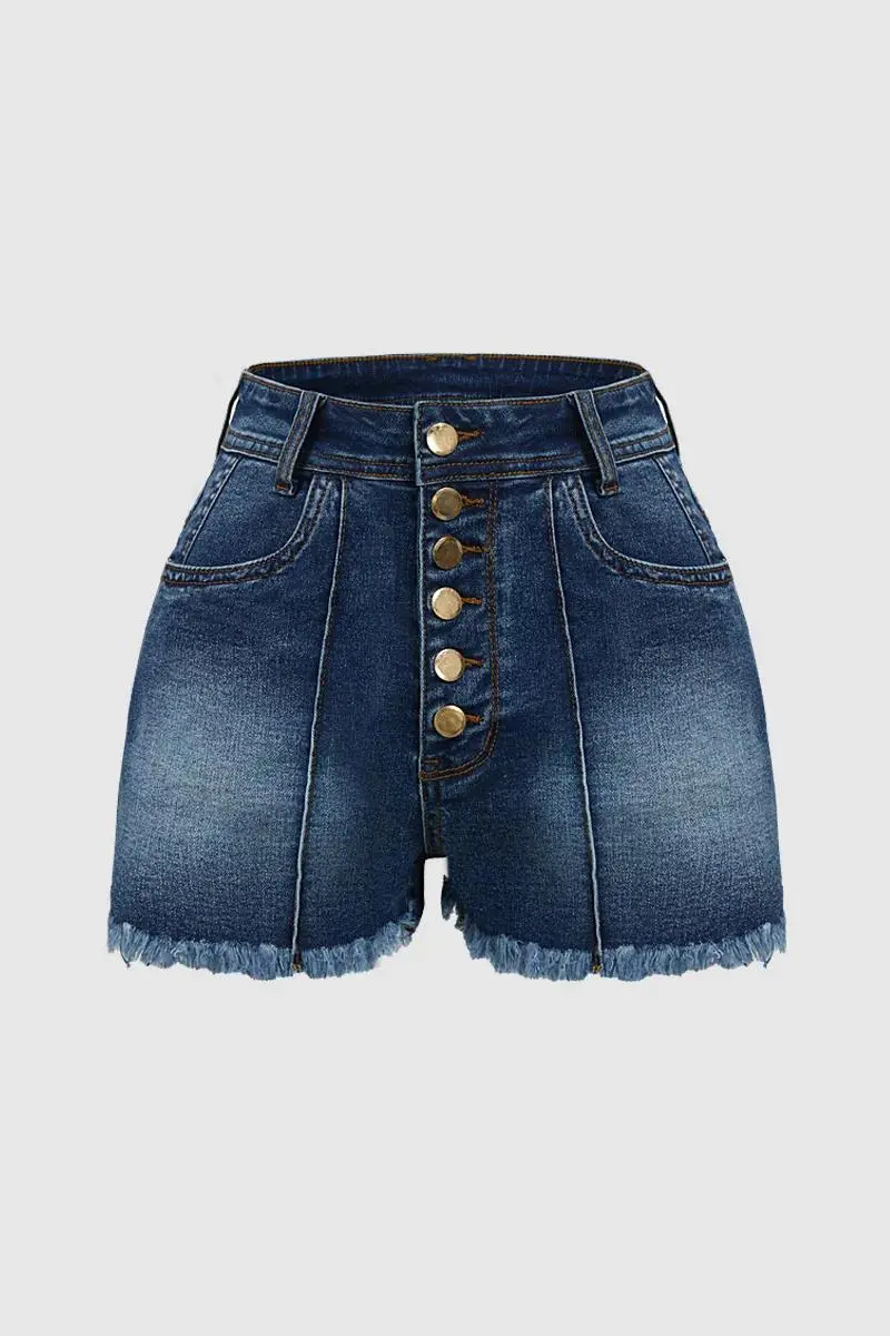 Raw Hem Button Fly High Rise Denim Shorts