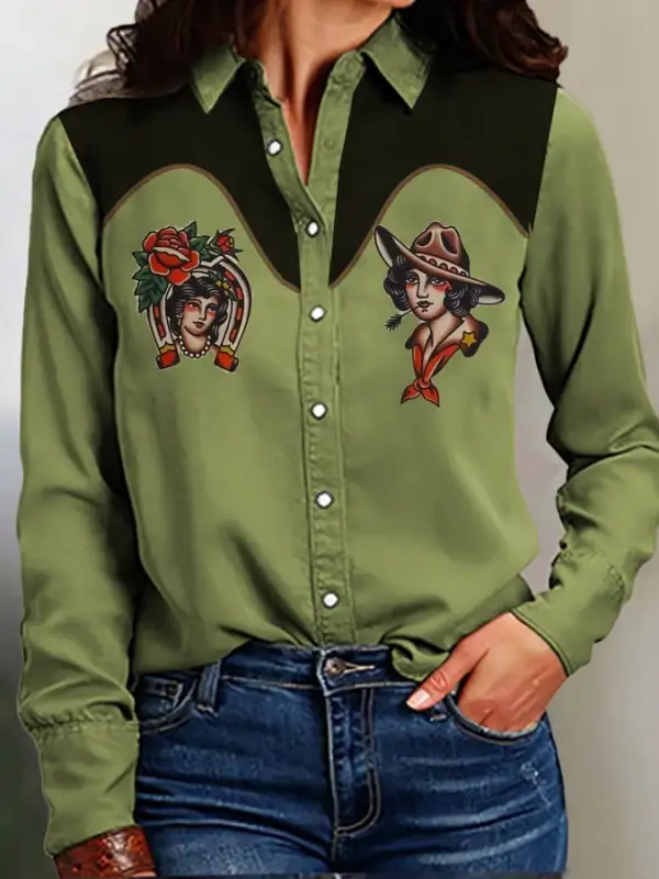 Women's Casual Loose Fit Western Style Horse Print Shirt