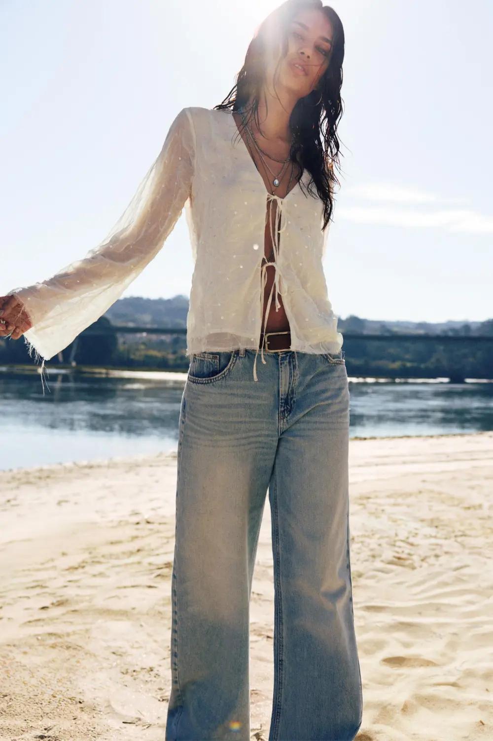 Sequined tulle blouse