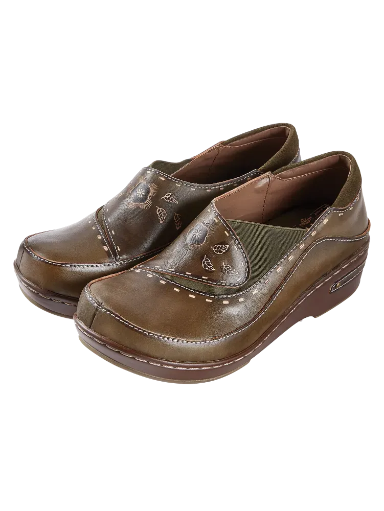 Women's Brushstrokes And Blossoms Leather Clogs