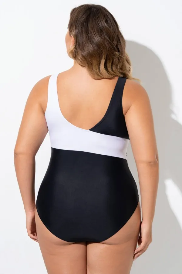 Black & White Sexy Cut Out Mesh One Piece Swimsuit