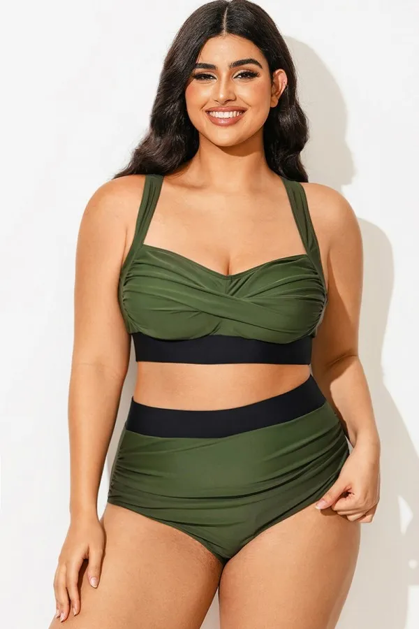 Twist Front Patchwork Colorblock Bikini Top