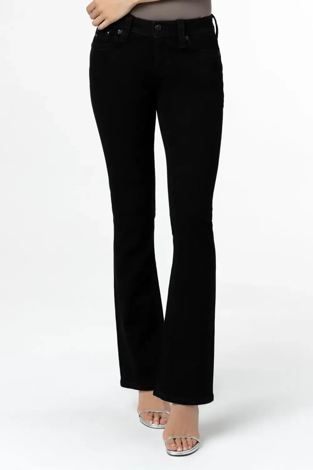 Black Metallic Wings Bootcut Jeans