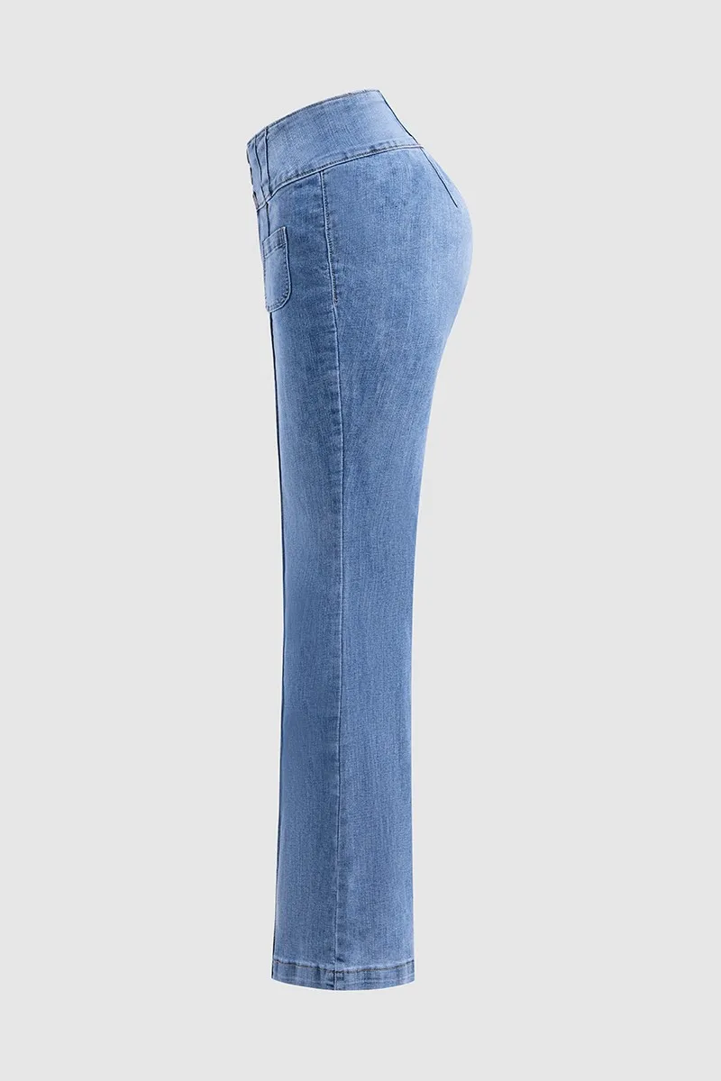 Vintage Button Fly High Waist Straight Leg Jeans