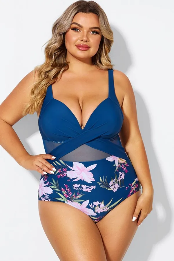 Black Cut Out Mesh Underwire One Piece Swimsuit