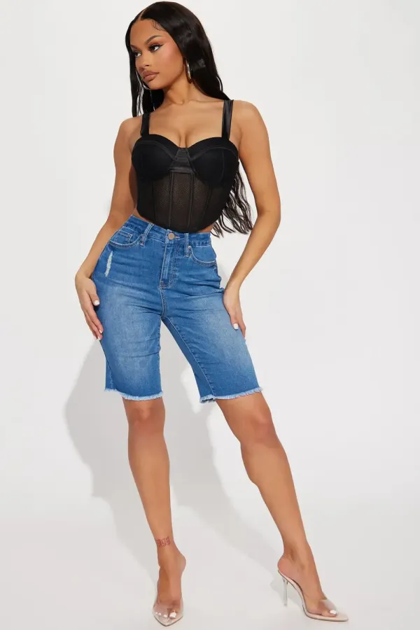 Check You Out Stretch Denim Bermuda Shorts - Medium Wash