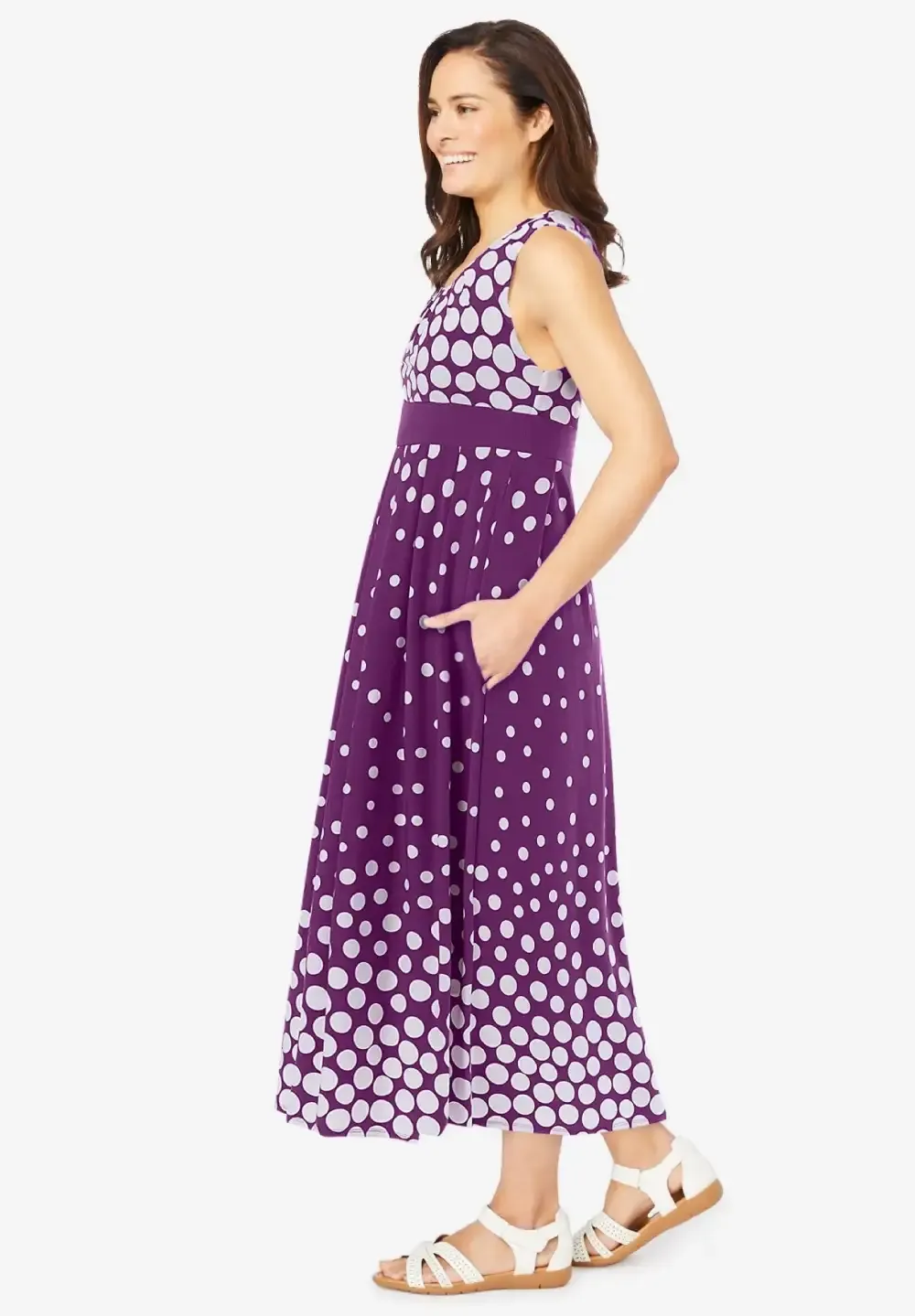Banded-Waist Print Maxi Dress