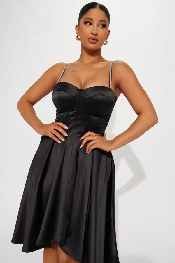Diandra Satin Midi Dress - Black