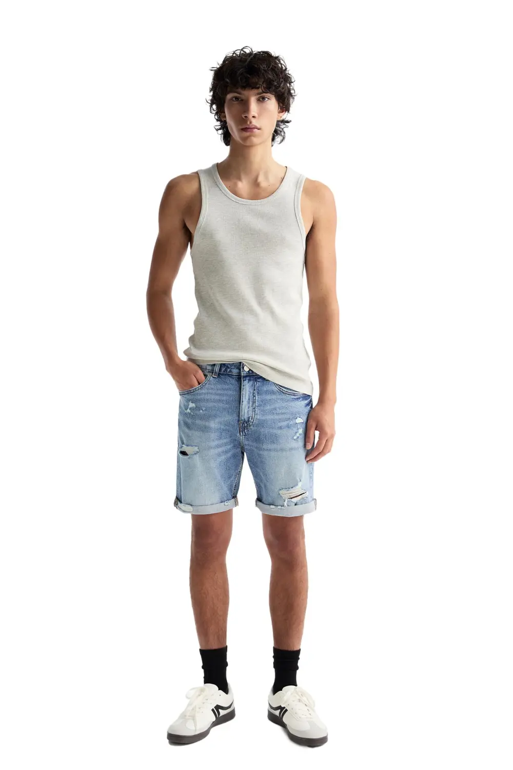 Ripped denim Bermuda shorts