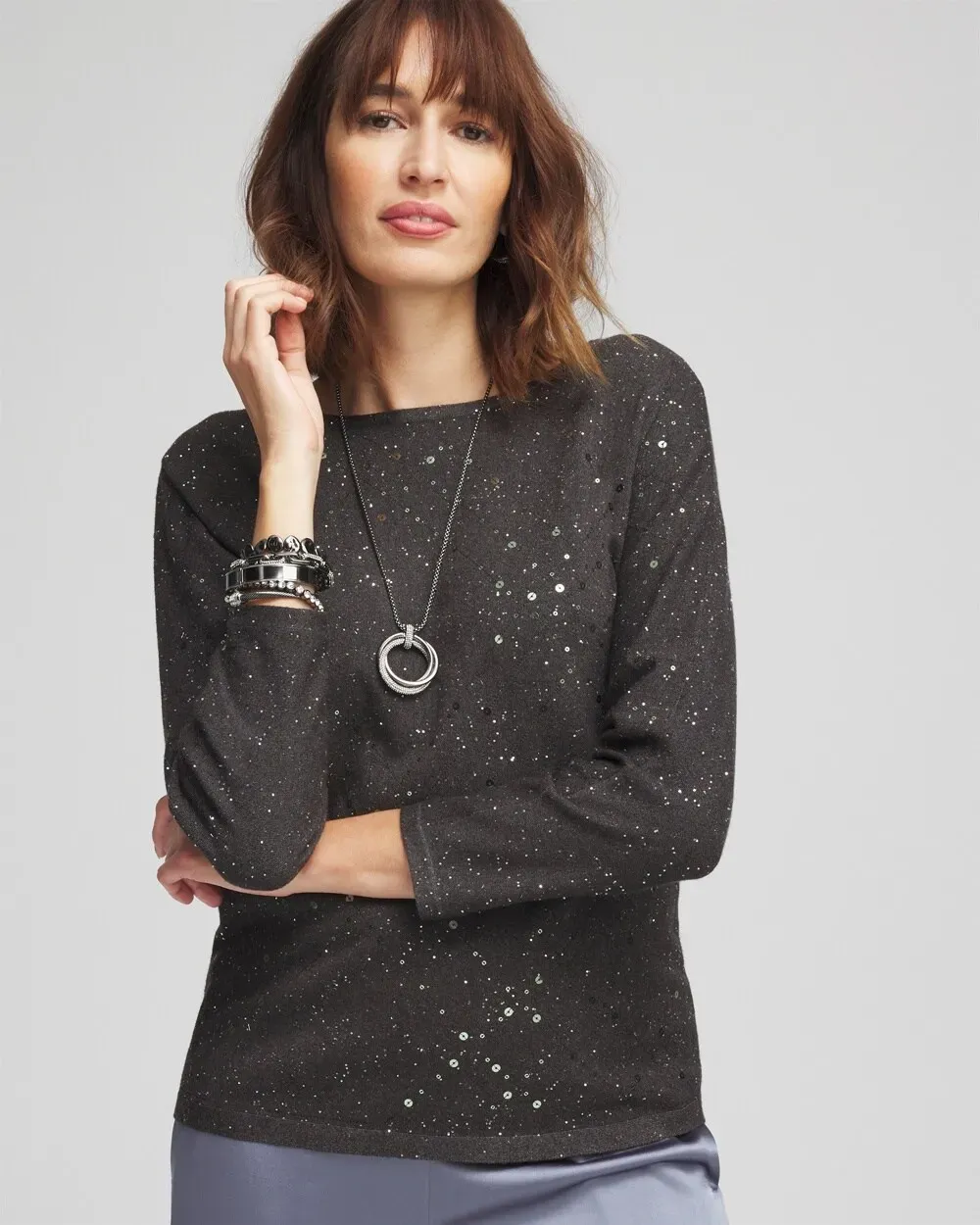 Scattered Sequin Pullover Sweater