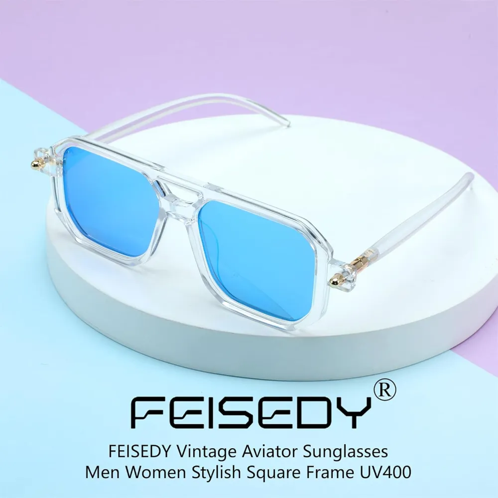 FEISEDY Vintage Square 70s Flat Aviator Sunglasses Women Men Classic Retro Stylish Frame UV400 Sunglasses B2622