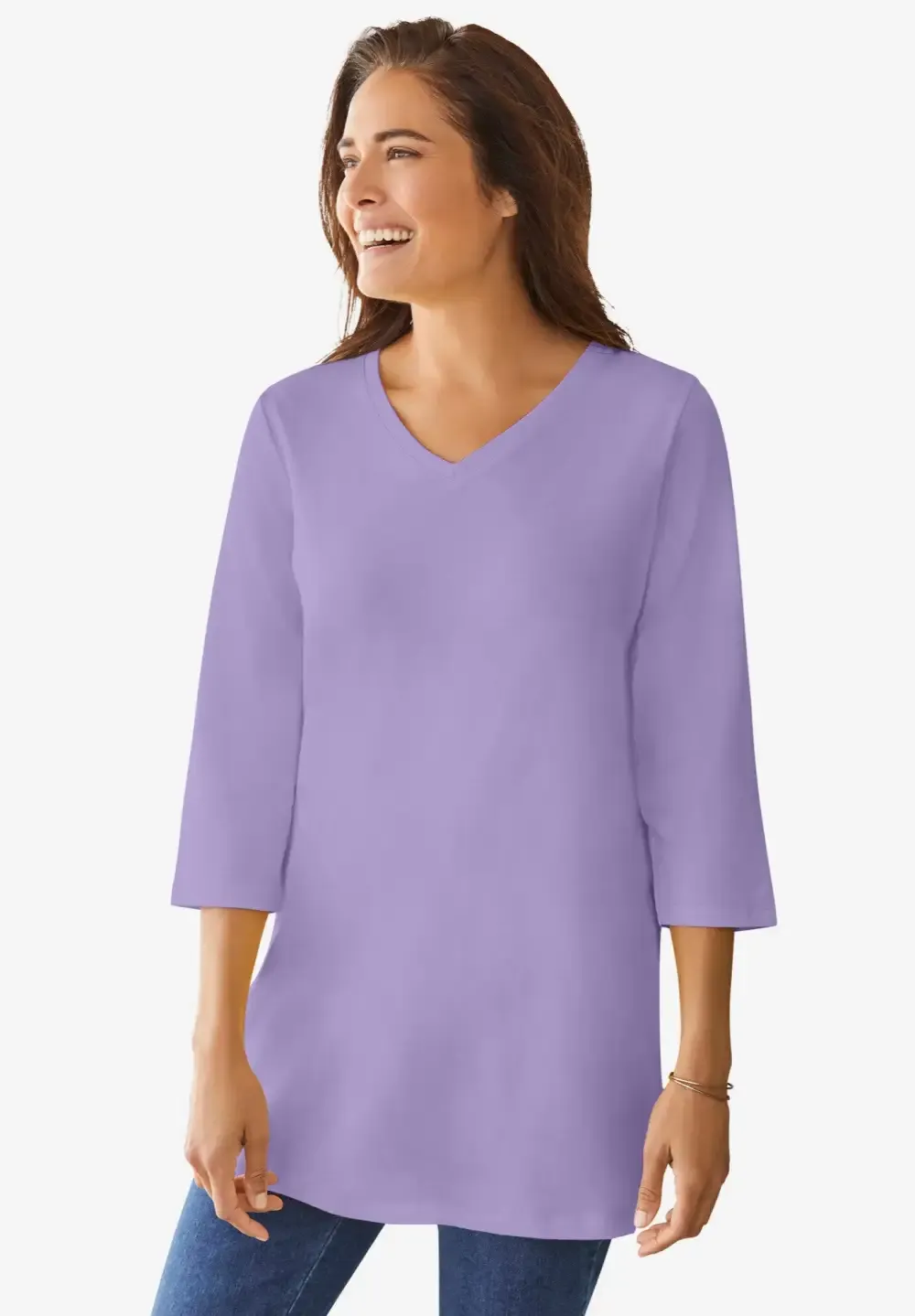Perfect Three-Quarter Sleeve V-Neck Tunic