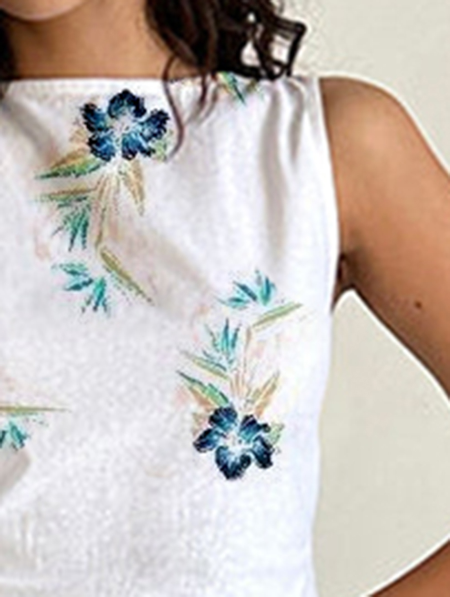 Open Back Mini Dress In Off White Linen