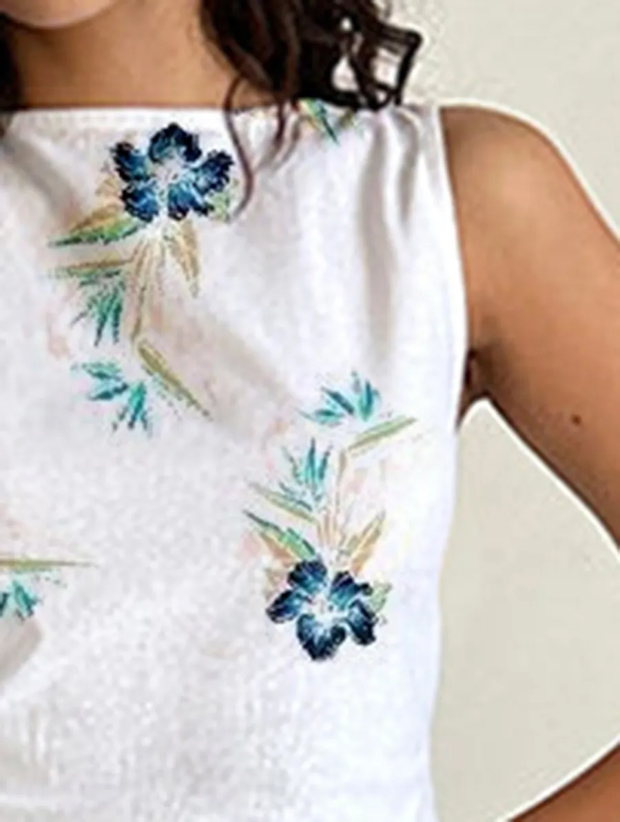 Open Back Mini Dress In Off White Linen