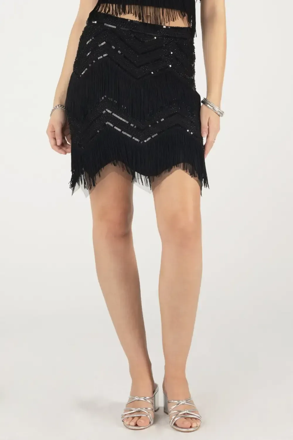Embellished Fringe Mini Skirt