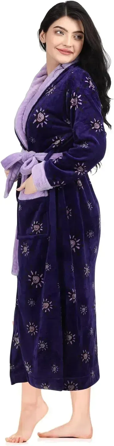 Women Fleece Shawl Collar Bathrobe - Plush Long Robe