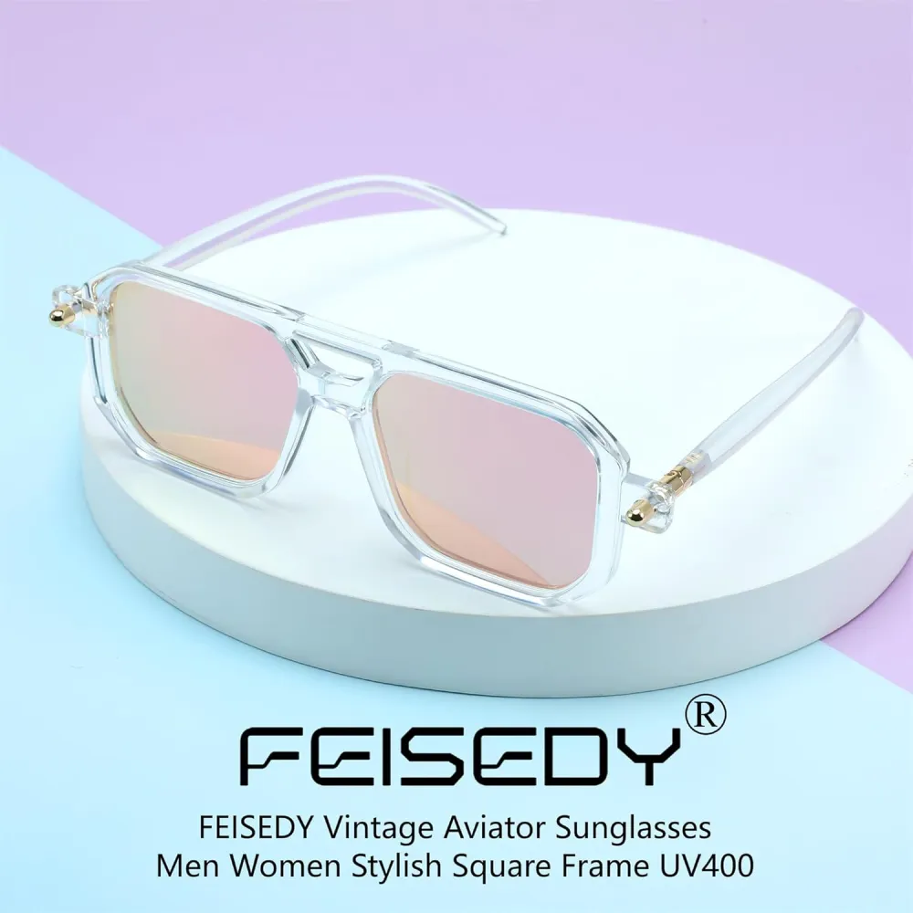 FEISEDY Vintage Square 70s Flat Aviator Sunglasses Women Men Classic Retro Stylish Frame UV400 Sunglasses B2622