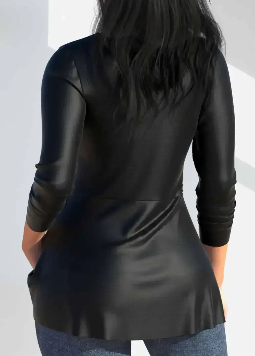 PU Black Eyelet Long Sleeve Heart Collar T Shirt