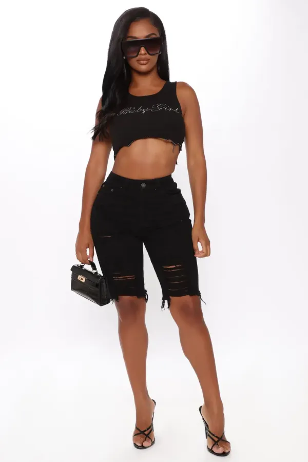 Haley Denim Bermuda Shorts - Black