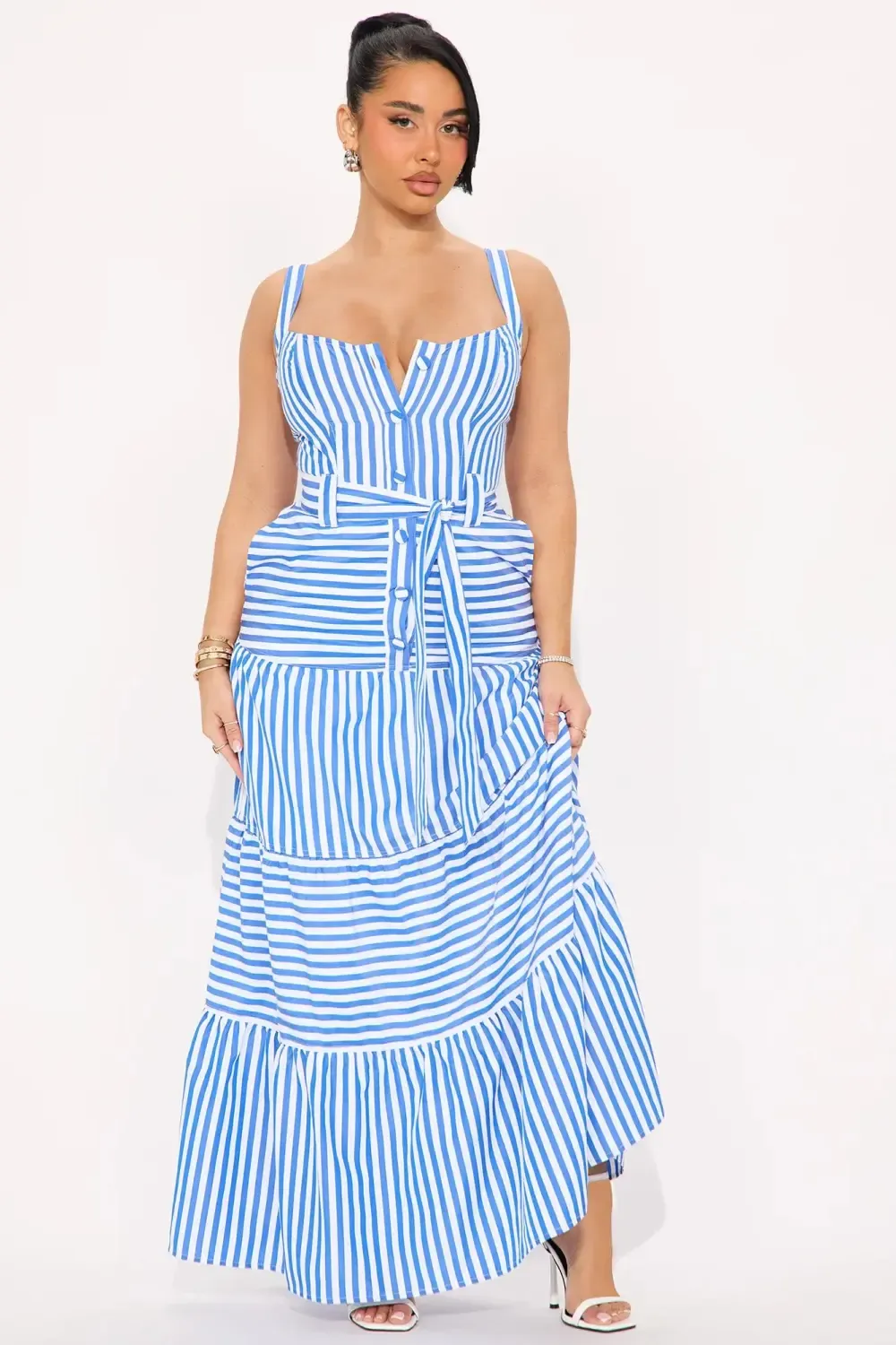 Sally Striped Maxi Dres - Blue