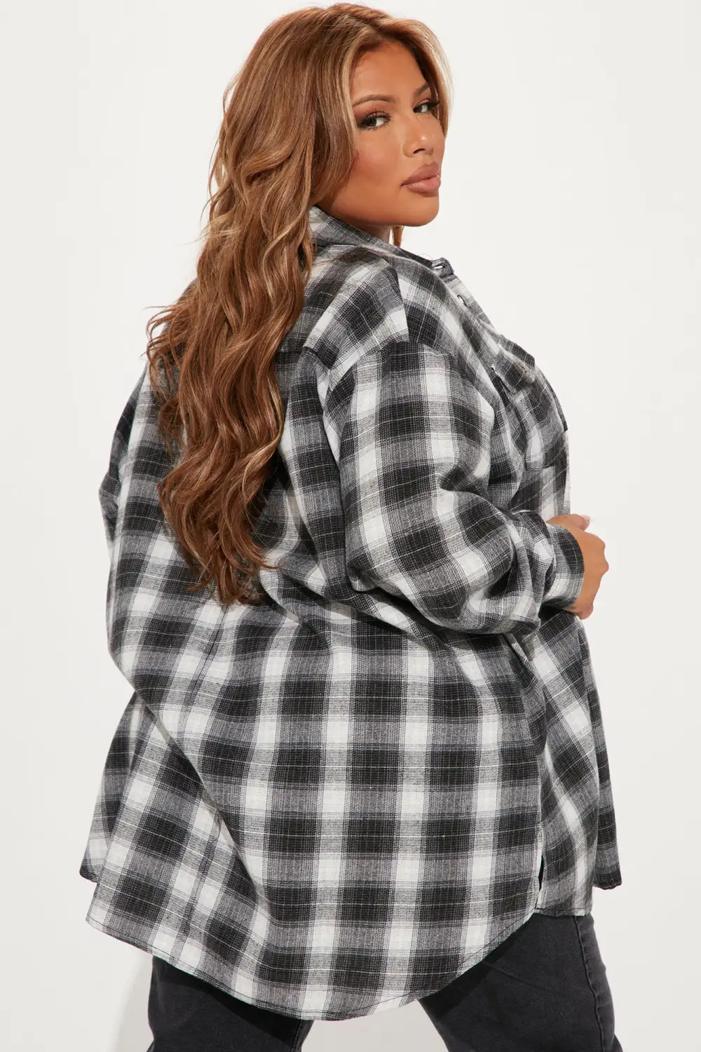 Pretty In Plaid Oversized Flannel Top - Black/combo