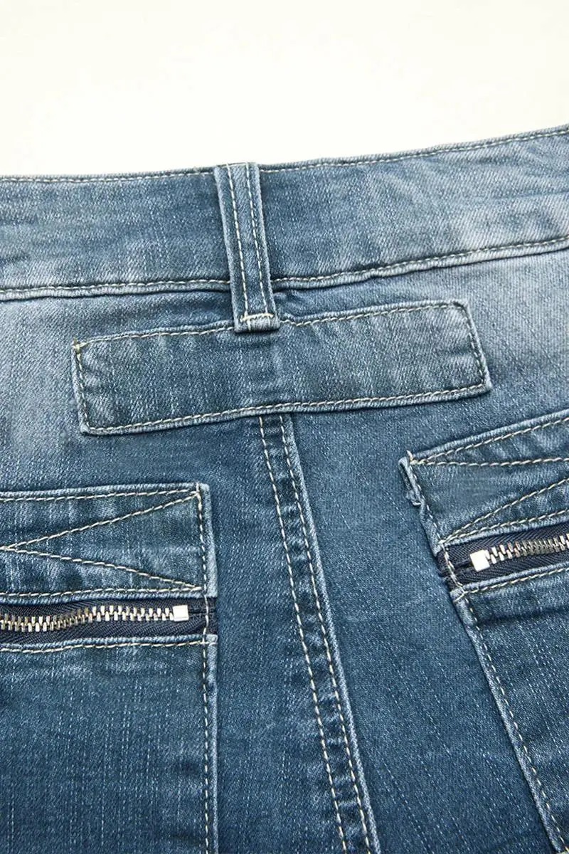 Roll Hem Button Up Mid Rise Denim Mid Thigh Shorts
