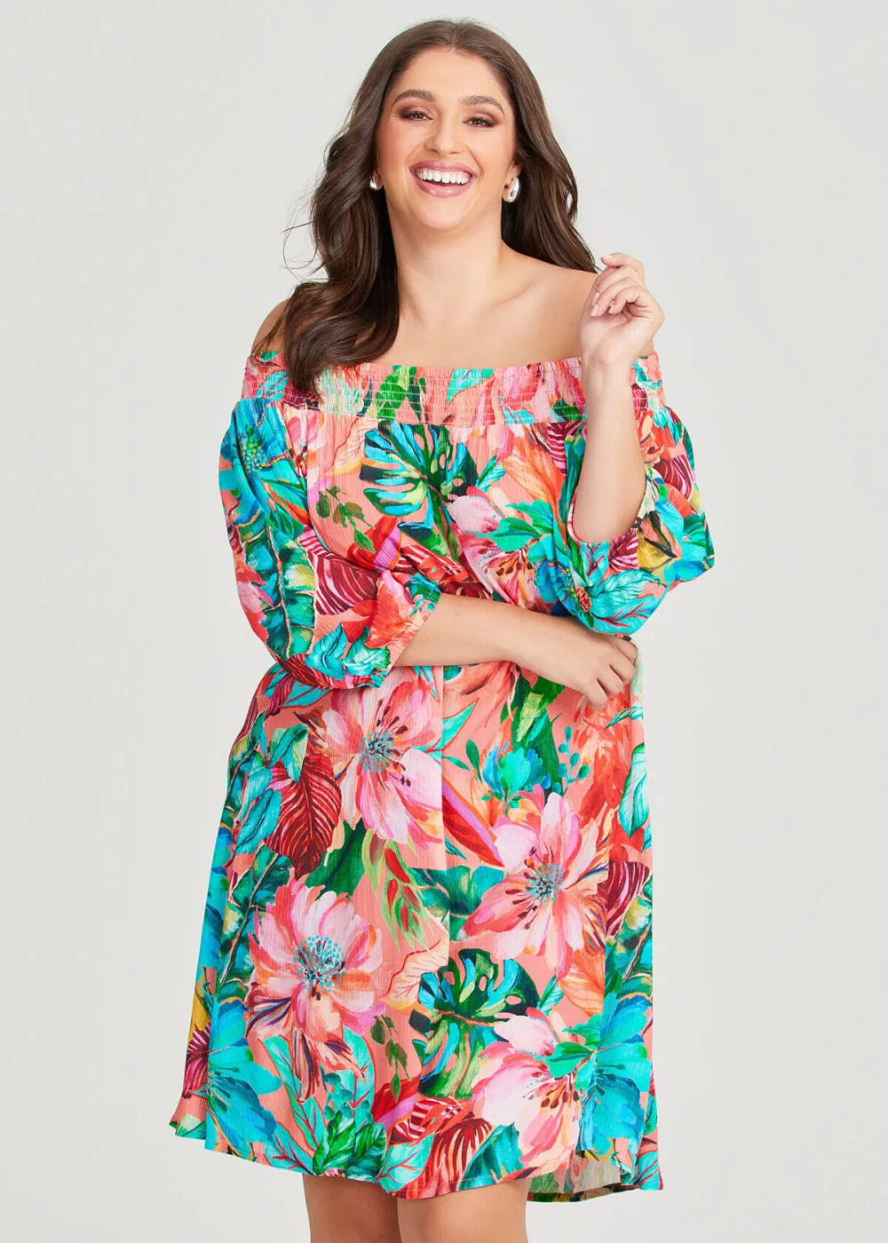Natural Painted Tropical Dress