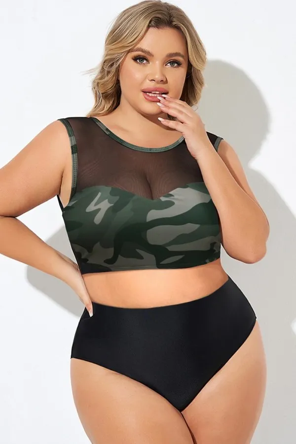 Plus Size Camo Mesh Sportback Bikini Top